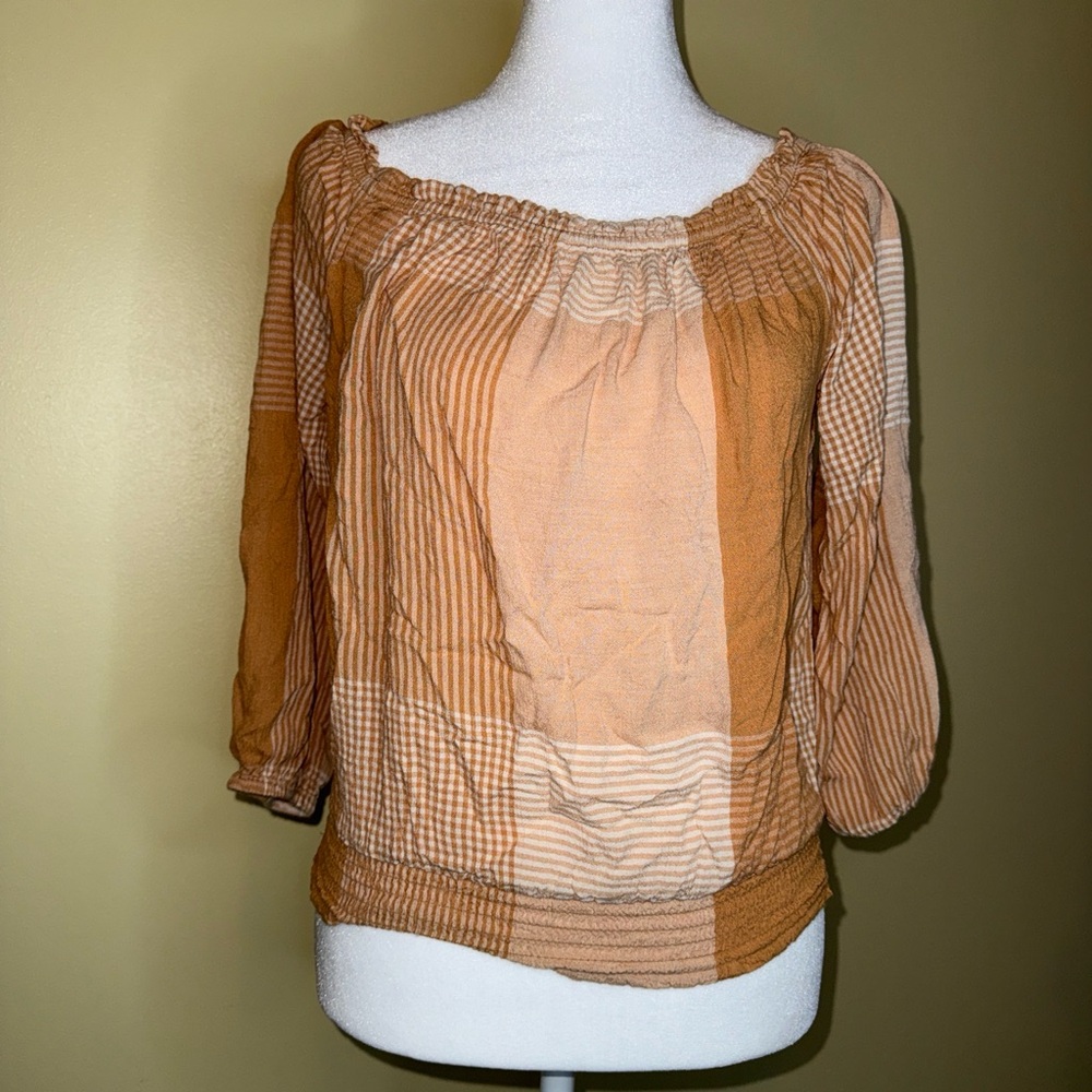 Aeropostale Rust Plaid Off-Shoulder Top